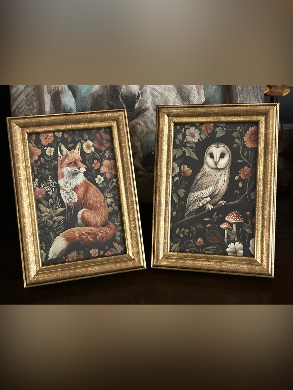Woodland Animals Fall Leaves Flowers Owl Fox Wood Decor Frame Pictures